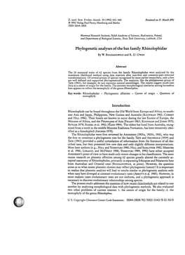Phylogenetic Analyses of the Bat Family Rhinolophidae by W