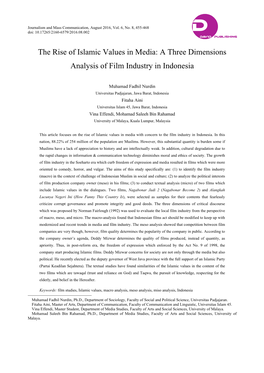 The Rise of Islamic Values in Media: a Three Dimensions Analysis of Film Industry in Indonesia