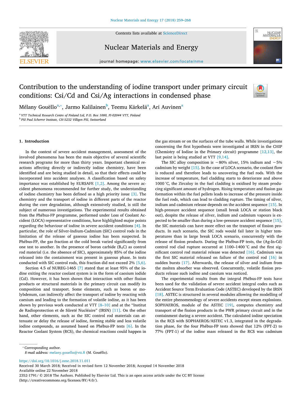 Contribution to the Understanding of Iodine Transport Under Primary