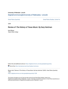 Review of the History of Texas Music. by Gary Hartman