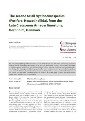 Porifera: Hexactinellida), from the Late Cretaceous Arnager Limestone, Bornholm, Denmark