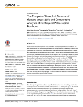 The Complete Chloroplast Genome of Guadua Angustifolia and Comparative Analyses of Neotropical-Paleotropical Bamboos