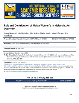 Role and Contribution of Malay Women's in Malaysia: an Overview