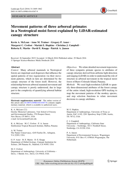 Movement Patterns of Three Arboreal Primates in a Neotropical Moist Forest Explained by Lidar-Estimated Canopy Structure