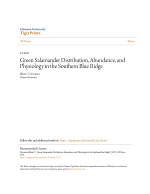 Green Salamander Distribution, Abundance, and Physiology in the Southern Blue Ridge Jillian C