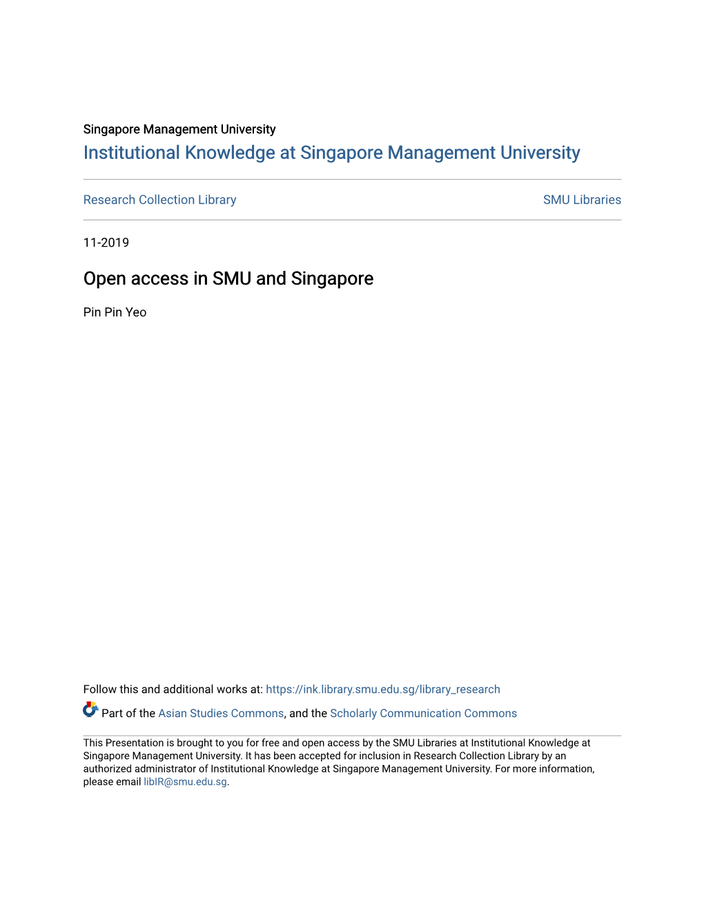 Open Access in SMU and Singapore