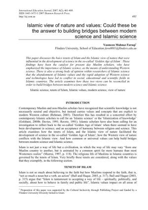 Islamic View of Nature and Values: Could These Be the Answer to Building Bridges Between Modern Science and Islamic Science