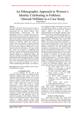 Ahwash Ntfrkhin’As a Case Study Sekkal Khadija Sidi Mohamed Ben Abdellah University, Faculty of Letters and Human Sciences, Sais-Fez, Morocco