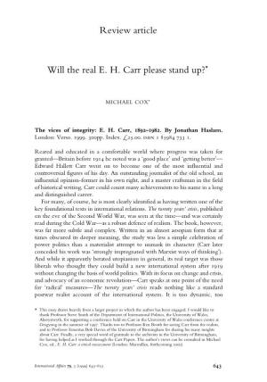 Review Article Will the Real E. H. Carr Please Stand Up?*