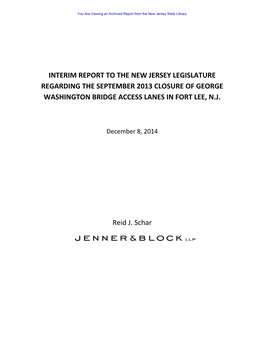 Interim Report to the New Jersey Legislature Regarding the September 2013 Closure of George Washington Bridge Access Lanes in Fort Lee, N.J