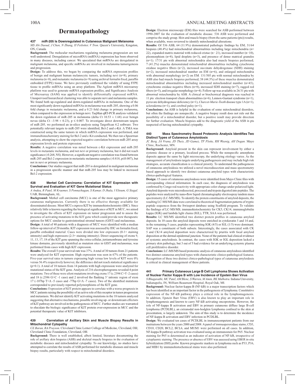 Dermatopathology 1990-2007 for the Evaluation of Metabolic Disease