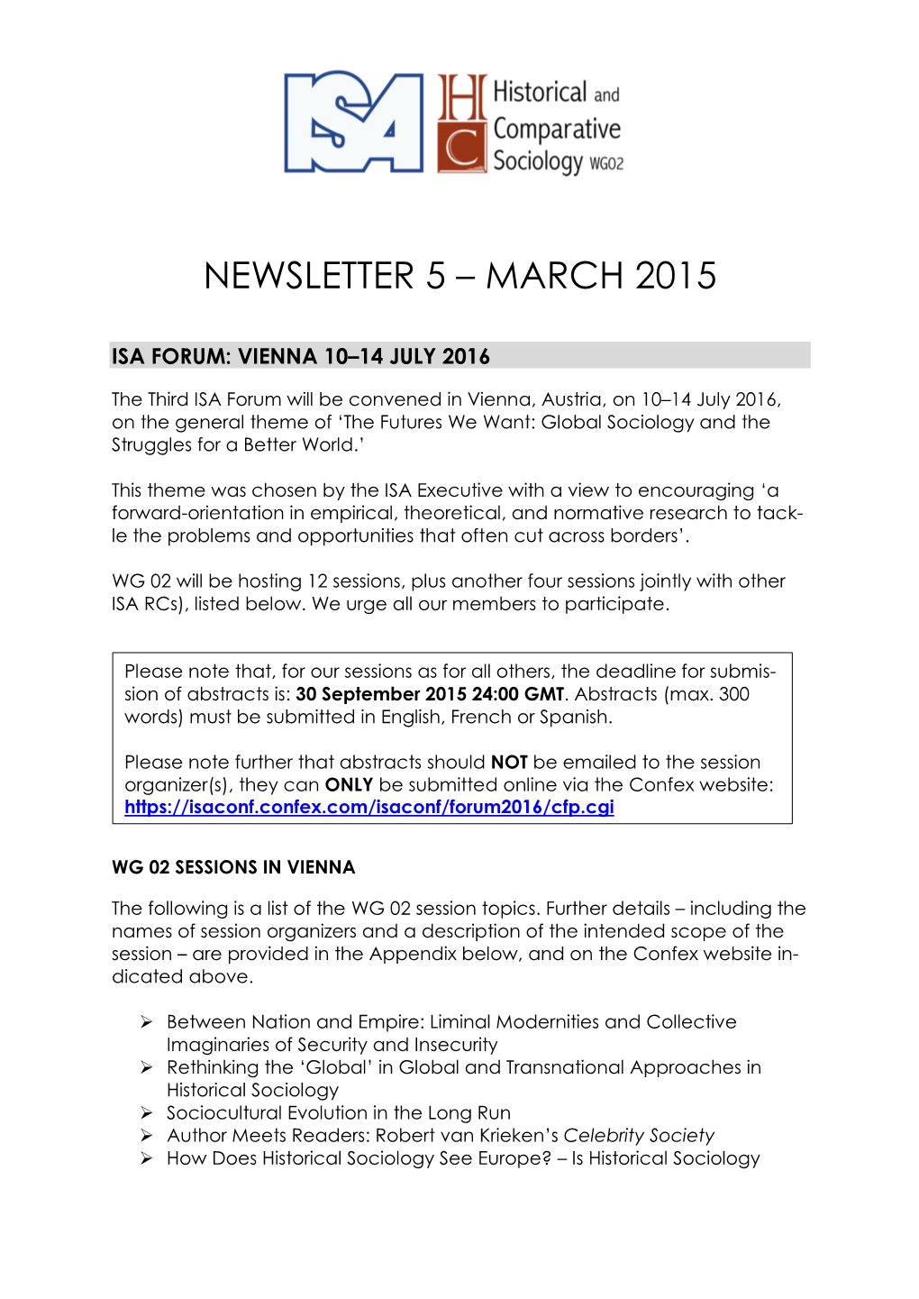 Newsletter 5 – March 2015