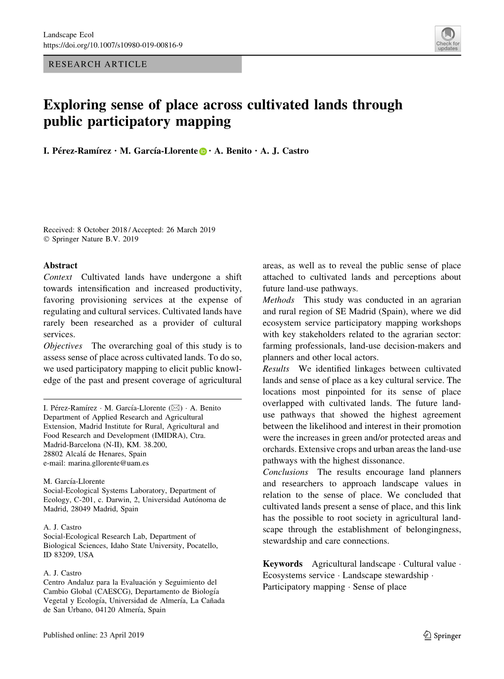 Exploring Sense of Place Across Cultivated Lands Through Public Participatory Mapping