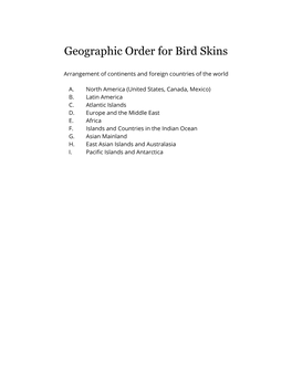 Geographic Order for Bird Skins