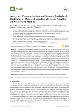 Analytical Characterization and Sensory Analysis of Distillates of Diﬀerent Varieties of Grapes Aged by an Accelerated Method