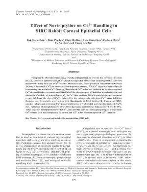 Effect of Nortriptyline on Ca2+ Handling in SIRC Rabbit Corneal Epithelial Cells