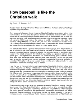 How Baseball Is Like the Christian Walk!