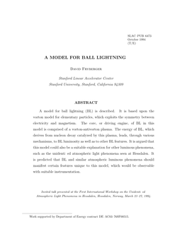 A Model for Ball Lightning