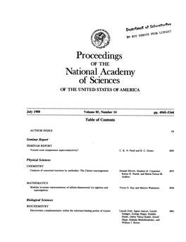 Proceedings of the National Academy of Sciences of the UNITED STATES of AMERICA