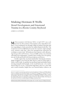 Making Herman B Wells Moral Development and Emotional Trauma in a Boone County Boyhood