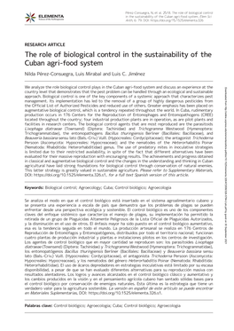 The Role of Biological Control in the Sustainability of the Cuban Agri-Food System