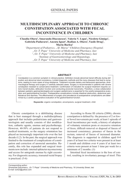 Multidisciplinary Approach to Chronic Constipation Associated with Fecal Incontinence in Children