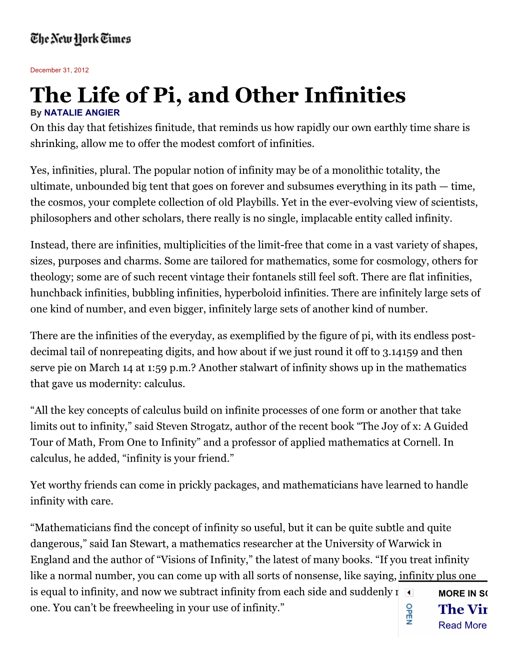 The Life of Pi, and Other Infinities