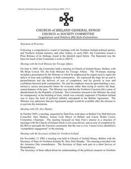 CHURCH of IRELAND GENERAL SYNOD CHURCH in SOCIETY COMMITTEE Legislation and Politics (NI) Sub-Committee