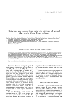 Rotavirus and Coronavirus Outbreak: Etiology of Annual Diarrhea in Costa Rican Children