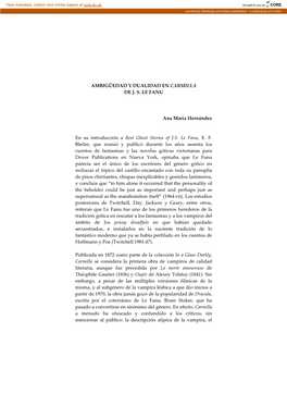 Ambigüedad Y Dualidad En Carmilla De J. S. Le Fanu