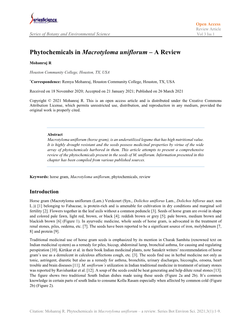 Phytochemicals in Macrotyloma Uniflorum – a Review