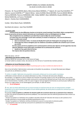 Compte-Rendu Du Conseil Municipal Du Jeudi 10 Avril 2014 a 19H30