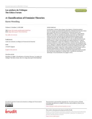 A Classification of Feminist Theories Karen Wendling