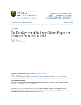 The Development of the Better Schools Program in Tennessee from 1981 to 1986