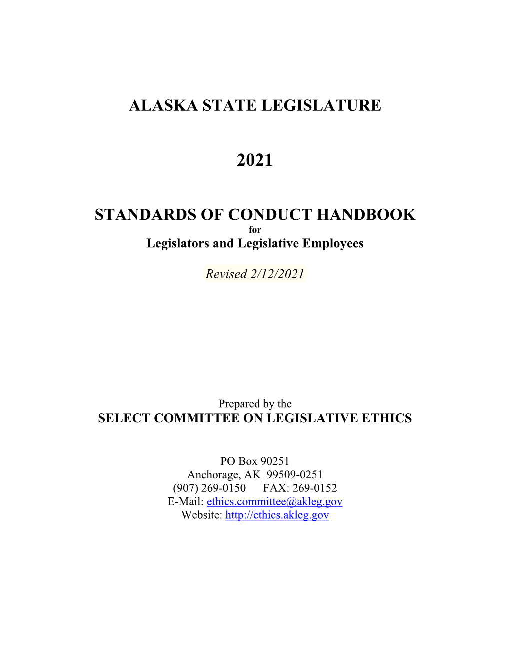 Alaska State Legislature Standards of Conduct