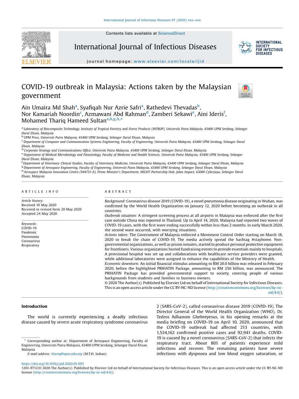 COVID-19 Outbreak in Malaysia: Actions Taken by the Malaysian Government