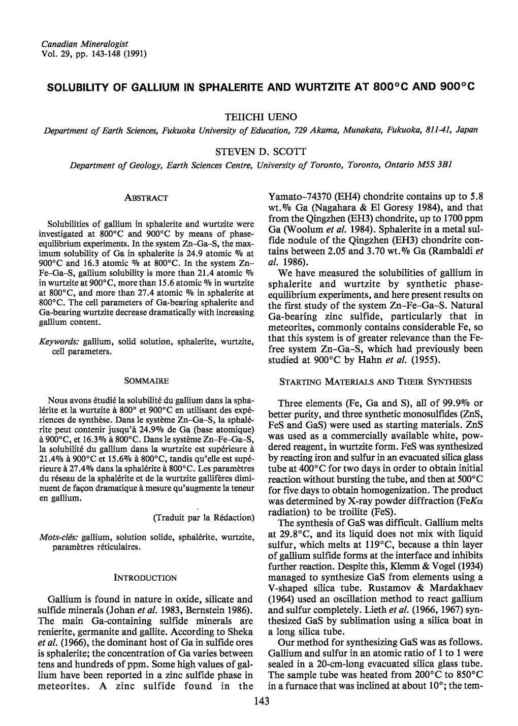 Solubility of Gallium in Sphalerite and Wurtzite At