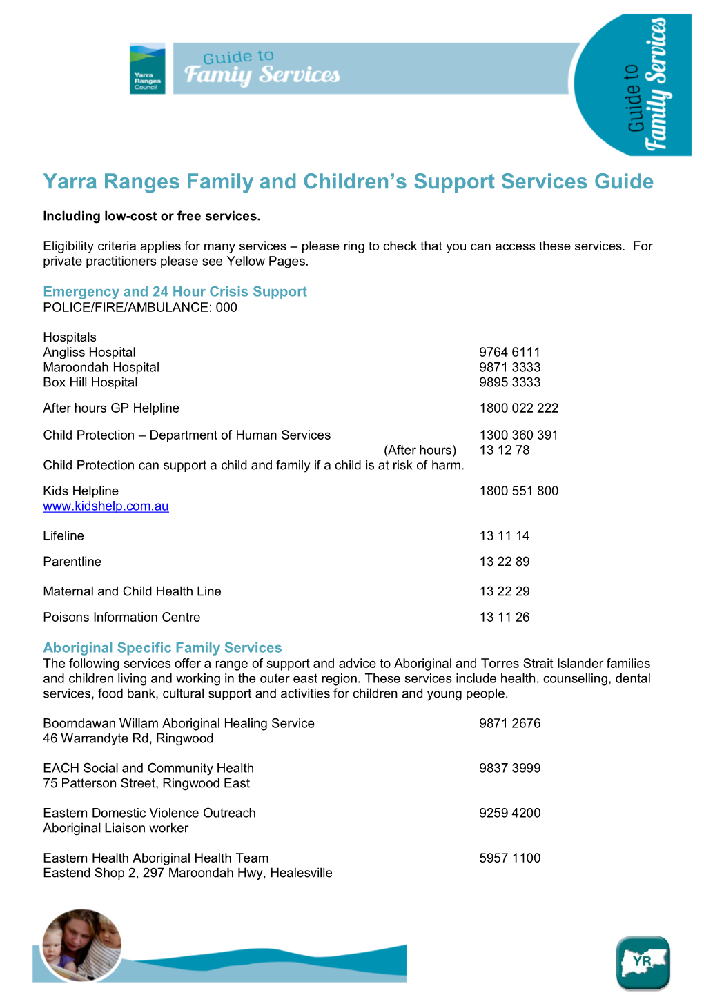 Yarra Ranges Family and Children's Support Services Guide