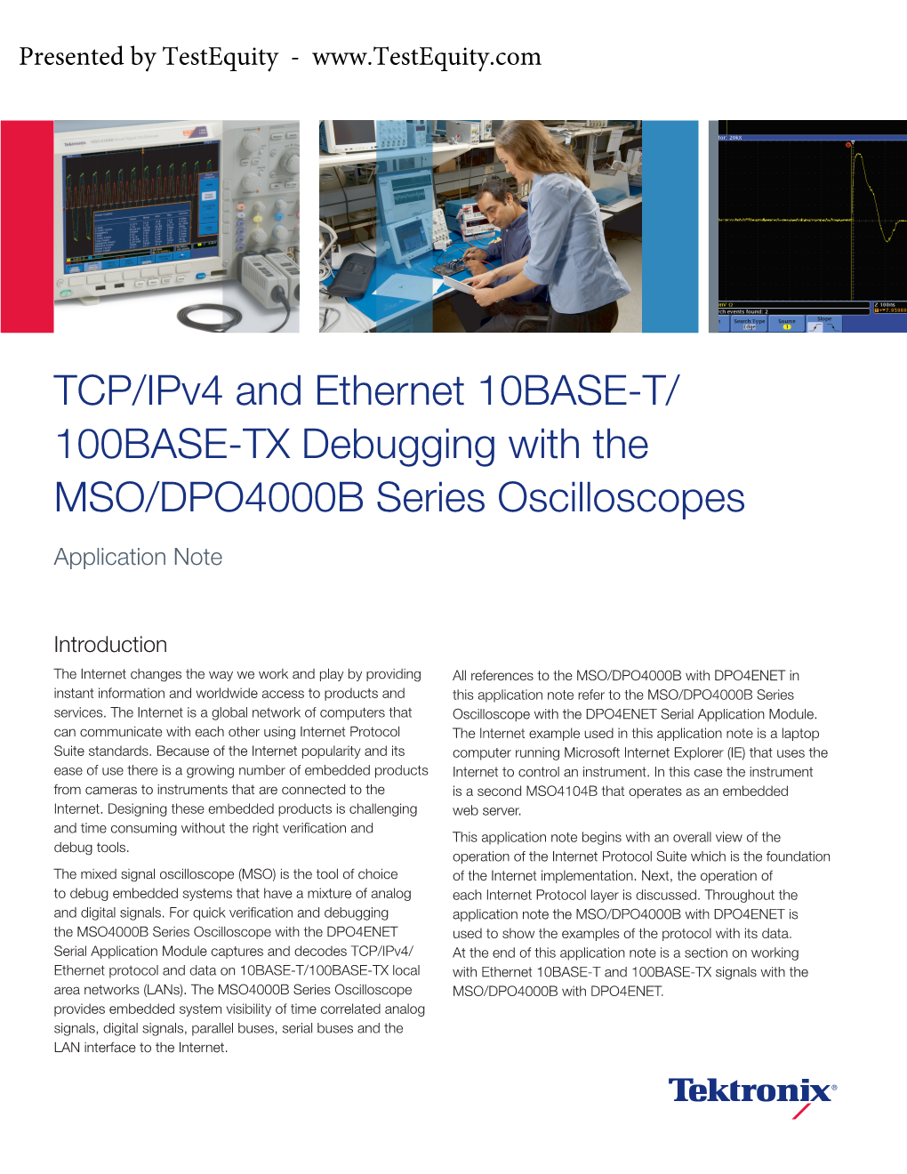 TCP/Ipv4 and Ethernet 10BASE-T/ 100BASE-TX Debugging with the MSO/DPO4000B Series Oscilloscopes