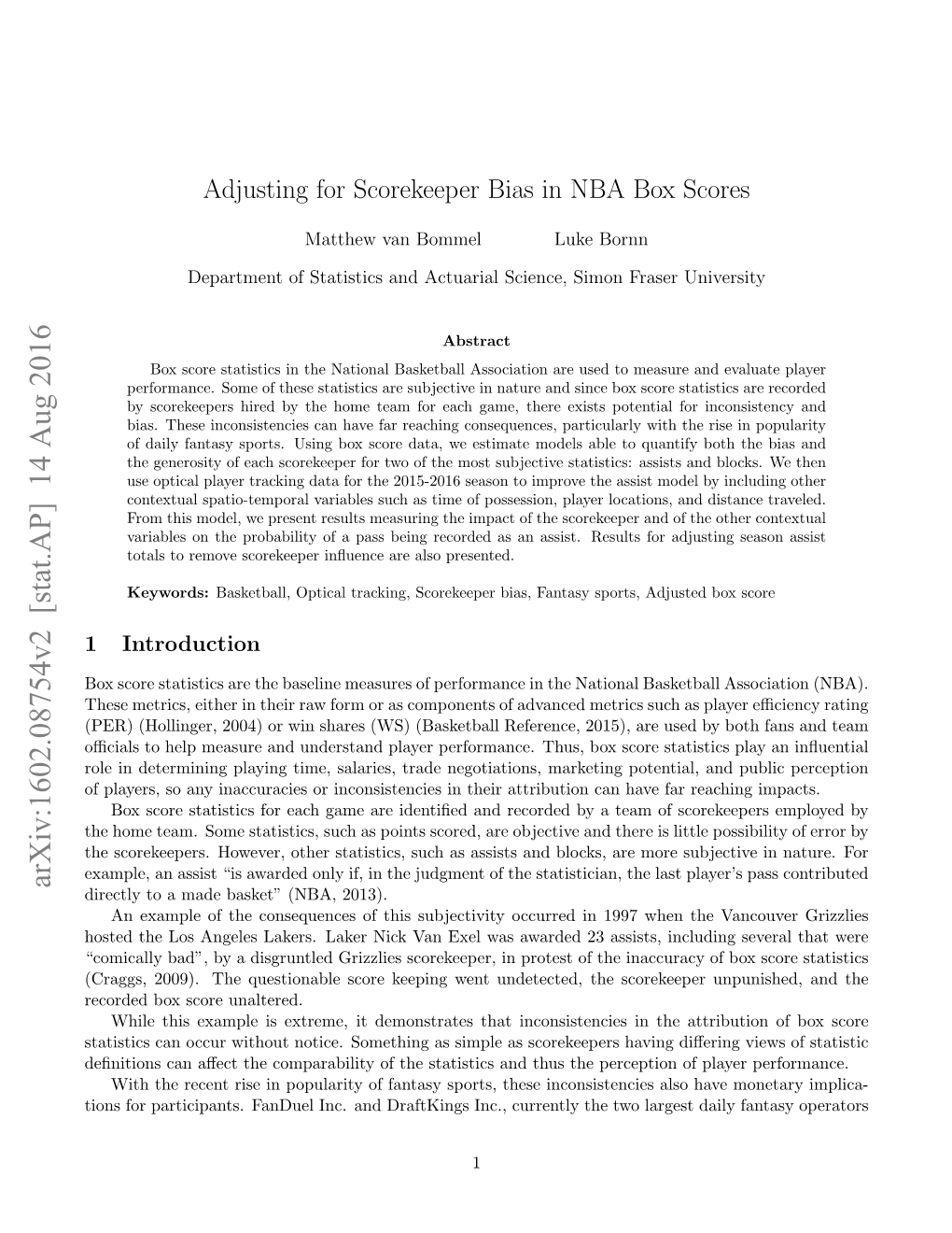 Adjusting for Scorekeeper Bias in NBA Box Scores