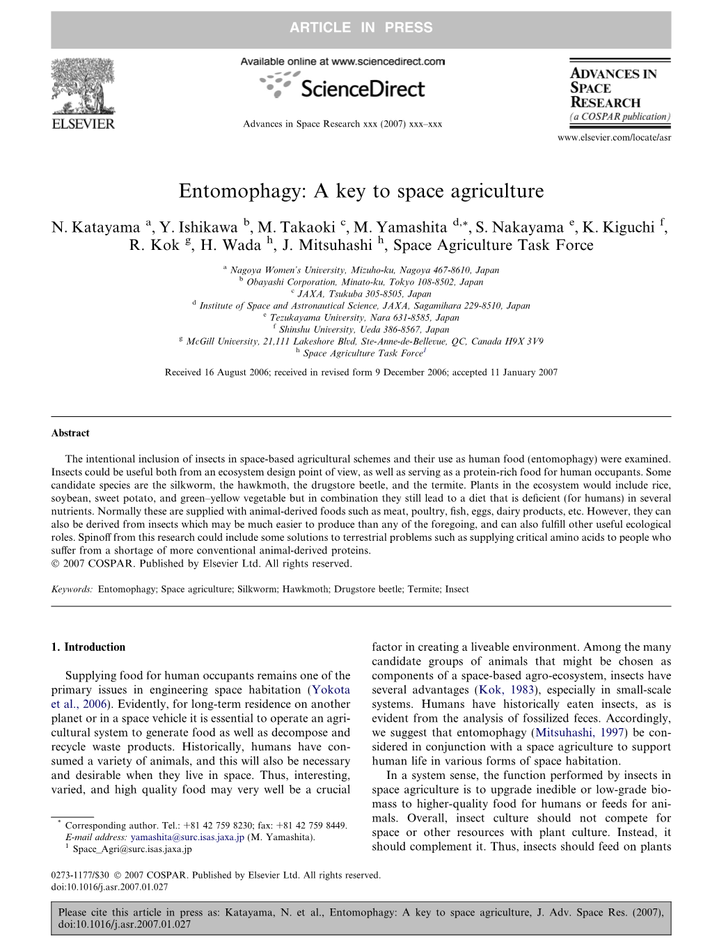 Entomophagy: a Key to Space Agriculture