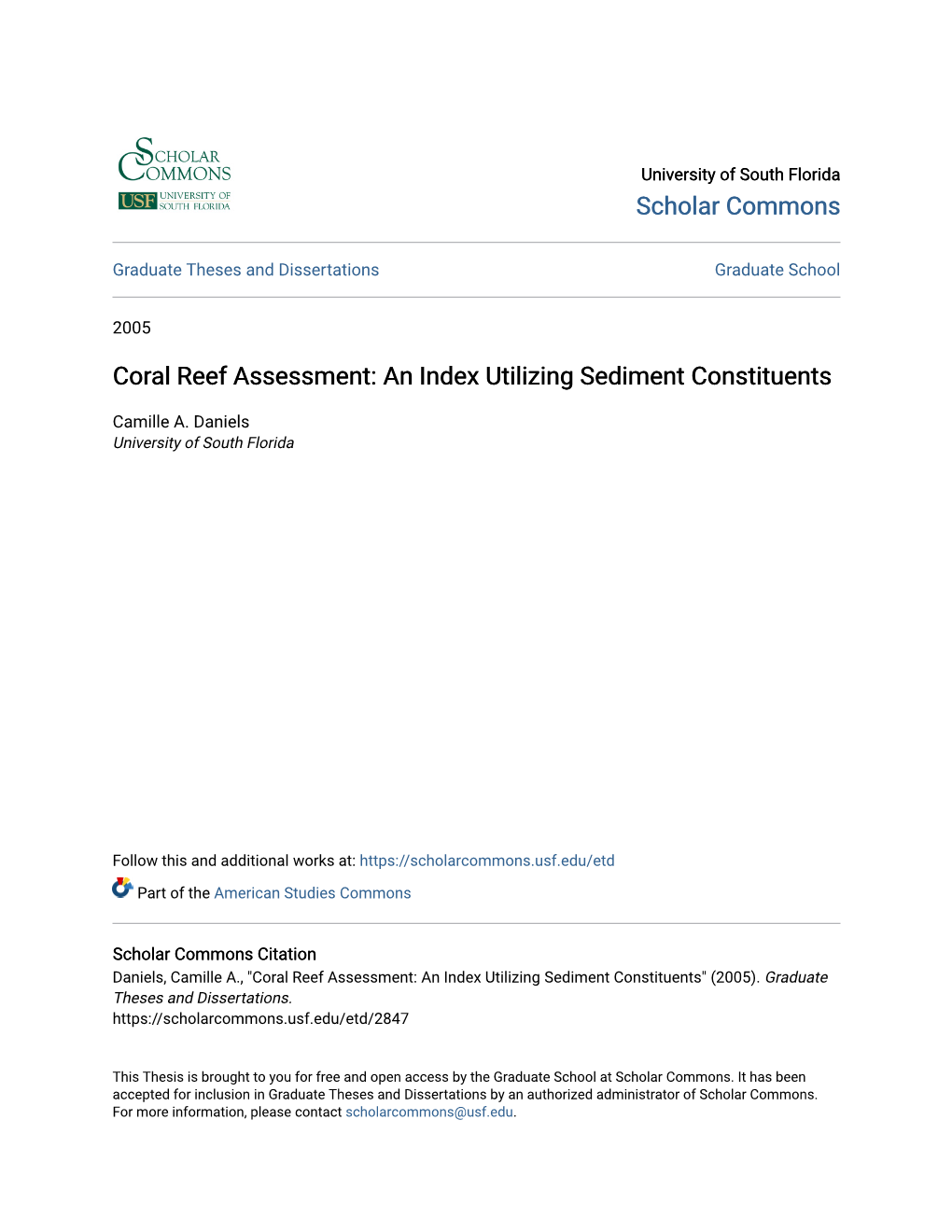 Coral Reef Assessment: an Index Utilizing Sediment Constituents