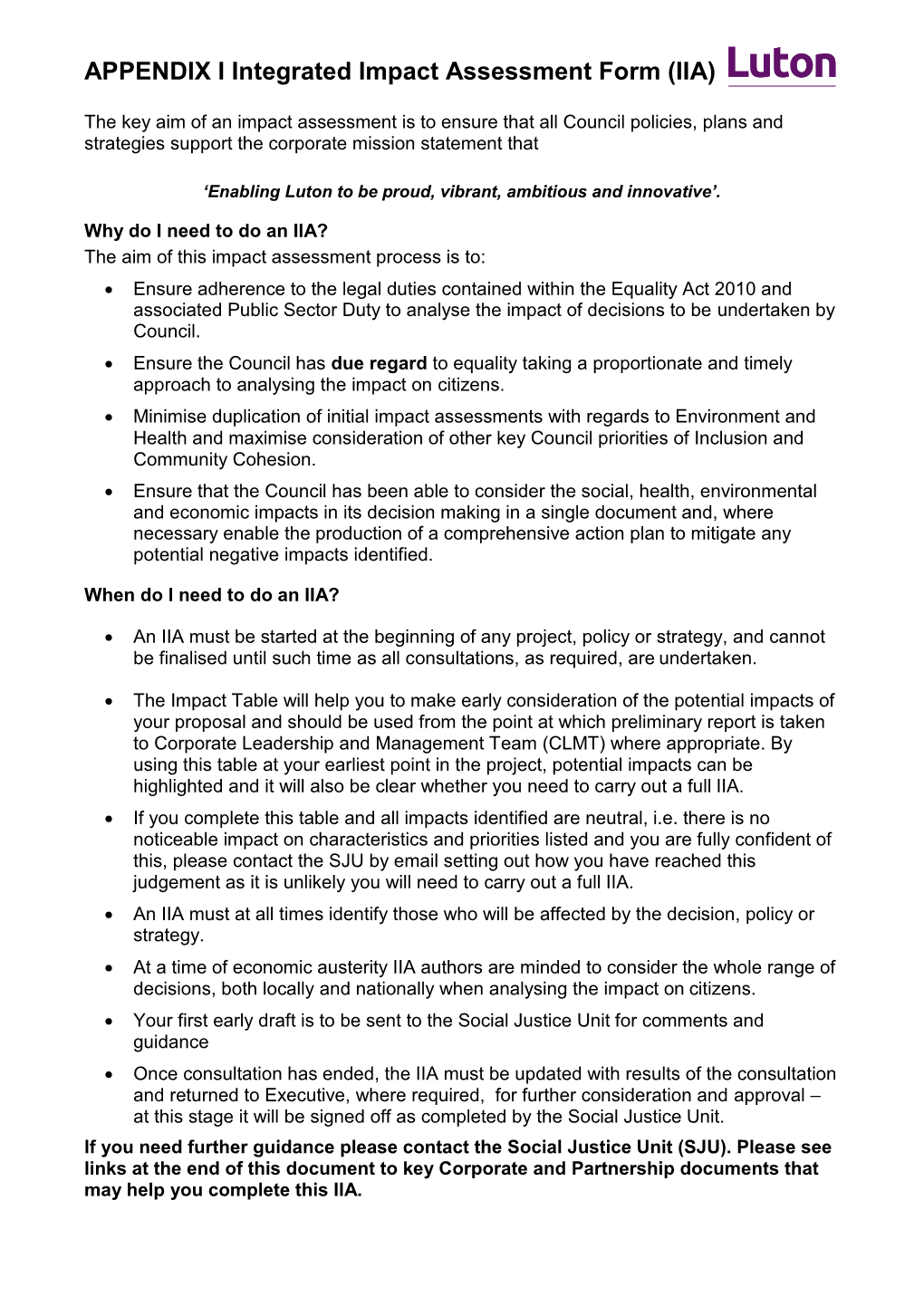 Integrated Impact Assessment Form (IIA)