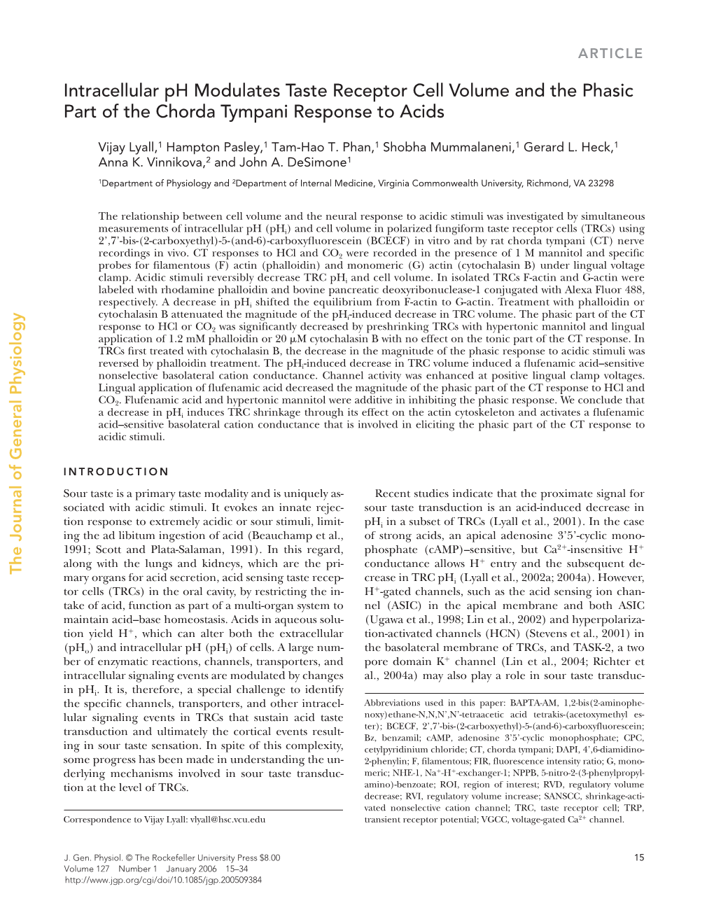 Intracellular Ph Modulates Taste Receptor Cell Volume and The