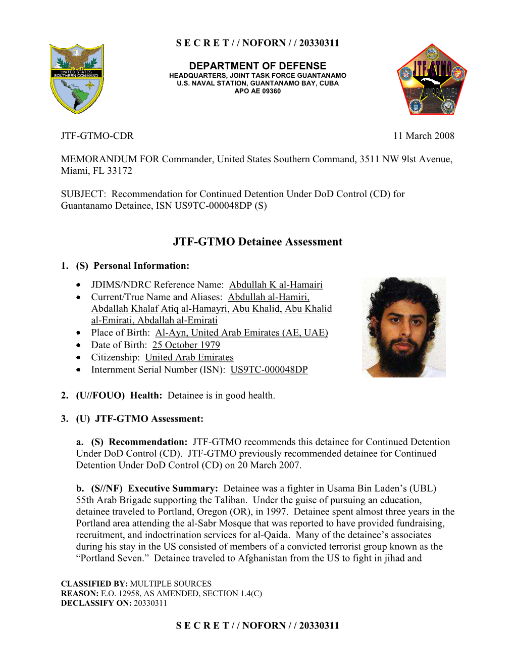 JTF-GTMO Detainee Assessment