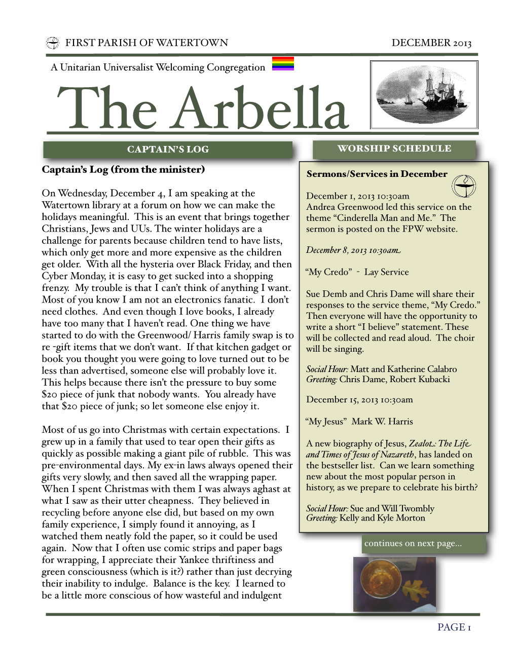 Arbella Newsletter of the First Parish of Watertown