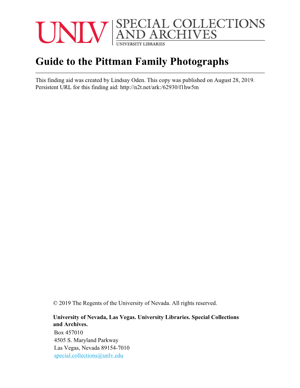 Guide to the Pittman Family Photographs