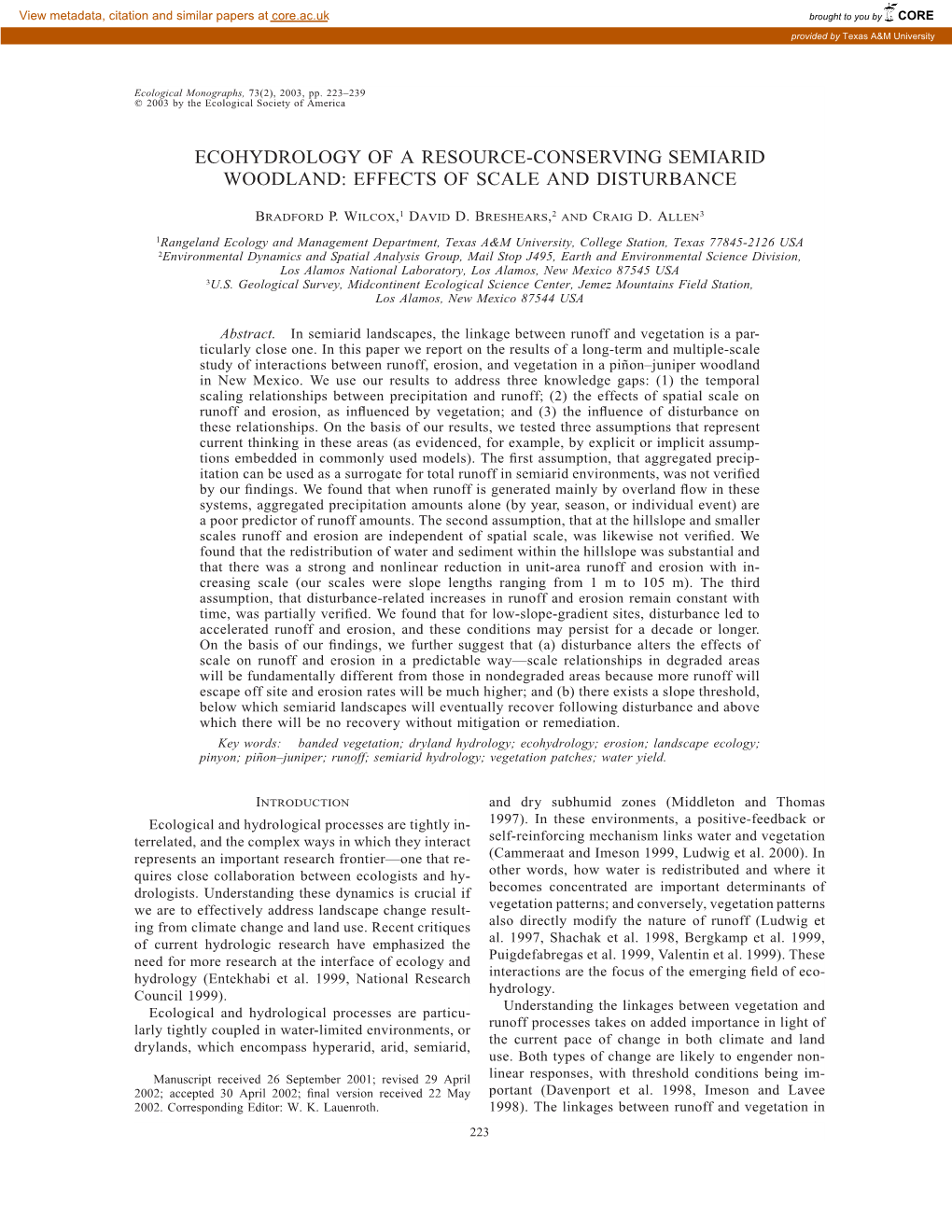 Effects of Scale and Disturbance