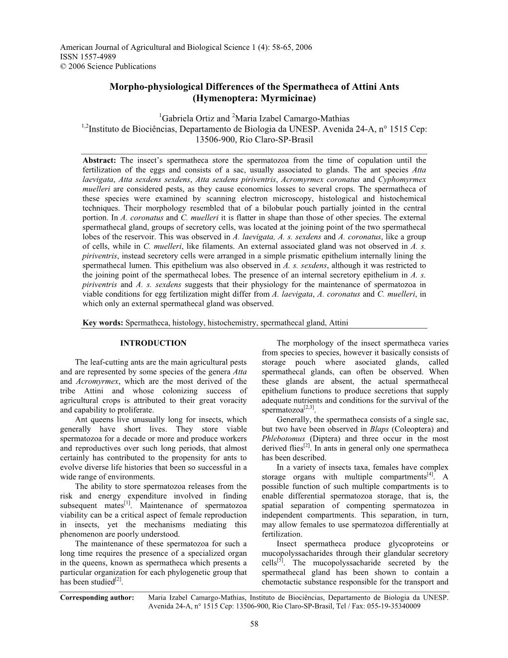 Morpho-Physiological Differences of the Spermatheca of Attini Ants (Hymenoptera: Myrmicinae)