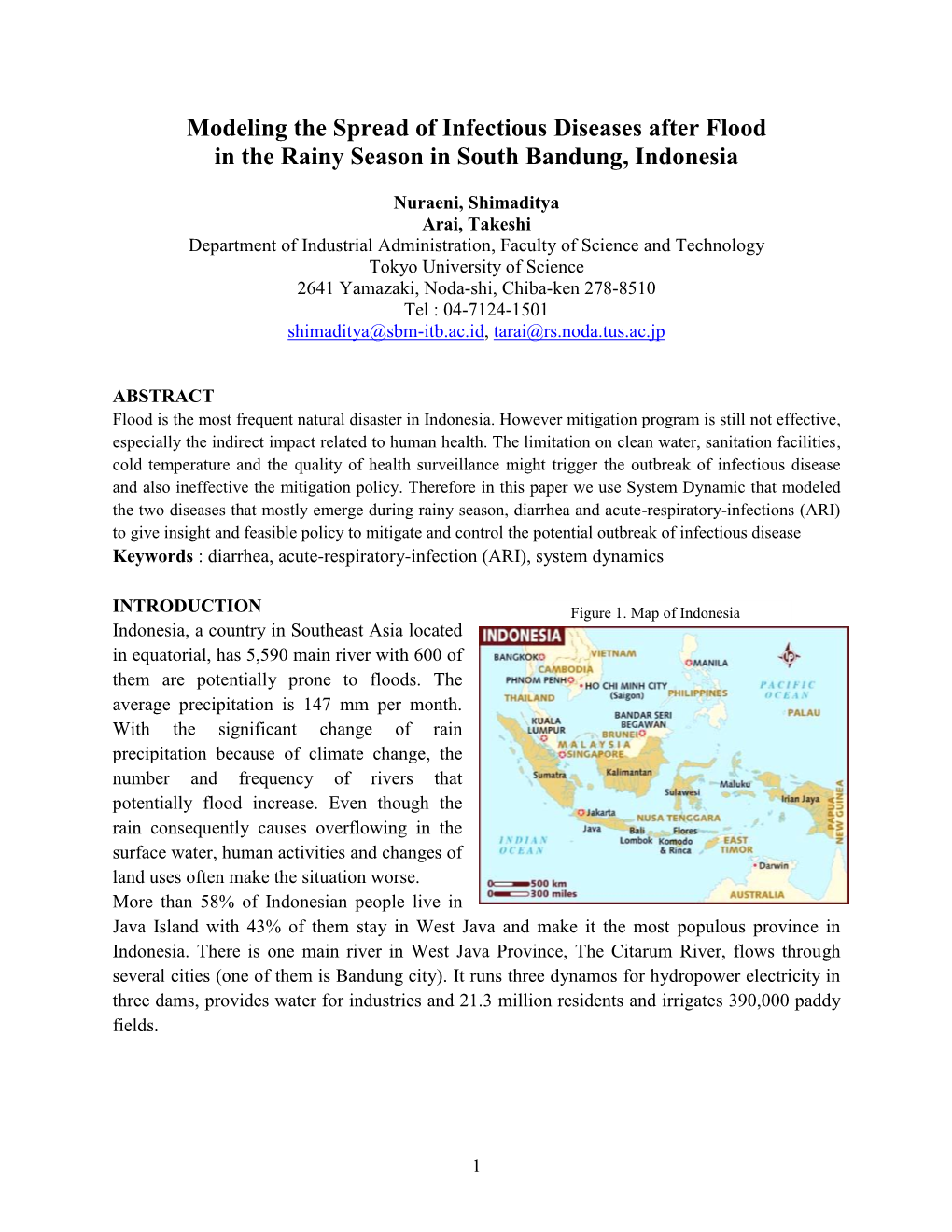 Modeling the Spread of Infectious Diseases After Flood in the Rainy Season in South Bandung, Indonesia